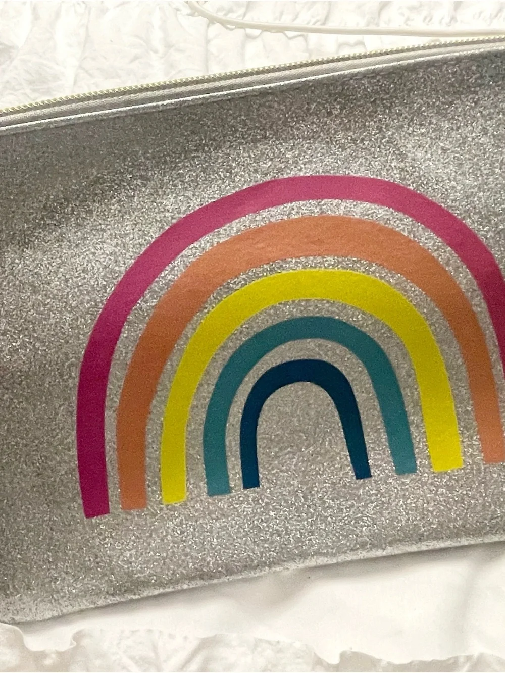 Silver Glitter Rainbow Pencil Pouch - Multicolor Zipper Bag ~ School Supplies